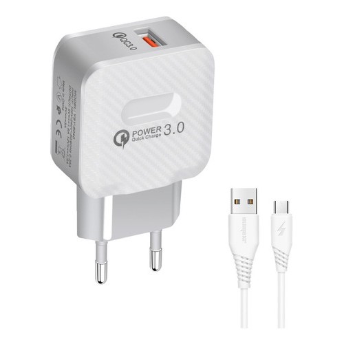 Carregador De Parede Turbo Power Sumexr + Cabo Micro USB V8 Quick Charge 3.0 SX-QC3-V8