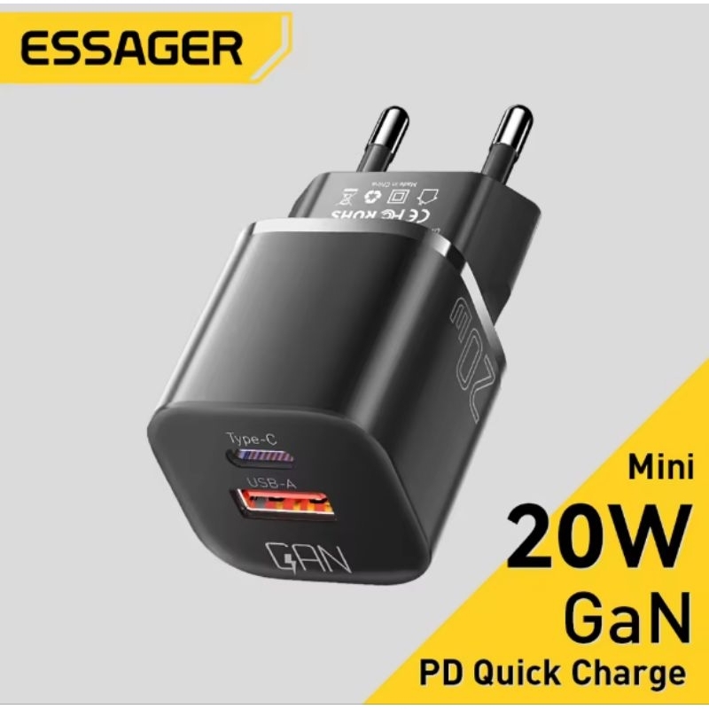 Essager 20W GaN USB Tipo C Carregador PD Carga Rápida Telefone QC 3.0 Carregadores Rápidos Para iP 14 13 12 11 Pro Max M