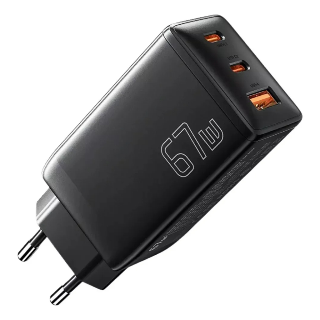 Carregador Turbo Essager 67W Gan Portas 2 Usb-c + 1 Usb-a Preto