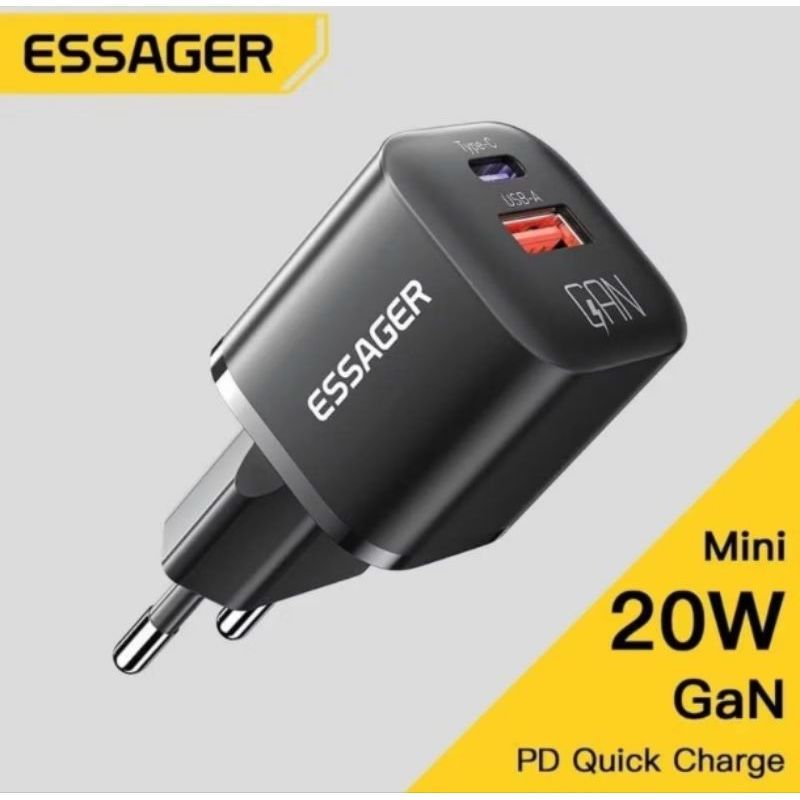 Carregador Essager GaN PD USB C, Carregamento Rápido QC 3.0, PD 3.0 20W