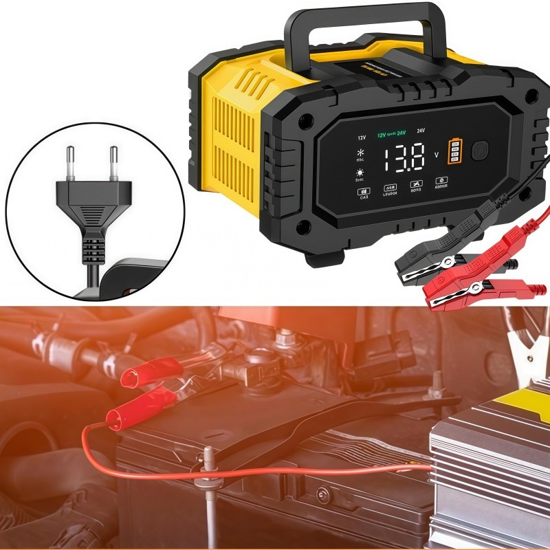Carregador de Bateria Inteligente Automático 0‑10A 12V/24V 7 Estágios Compatível Lifepo4 Chumbo Ácido AGM e Gel