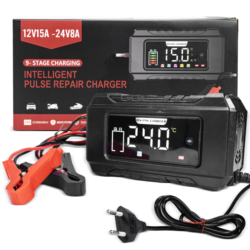 Carregador Inteligente 12V/24V 9 Estágios com Reparo por Pulso - Automático para Baterias Pb e LiFePO4