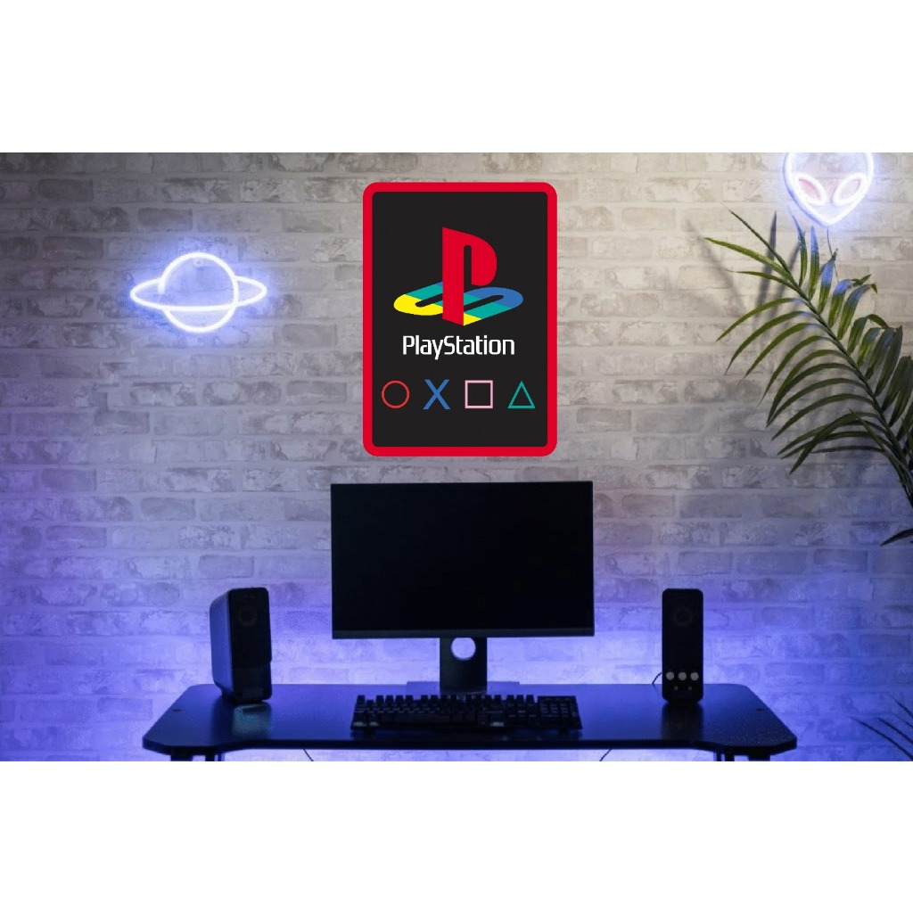 Placa Decorativa Play Station em MDF Alto Relevo 3D