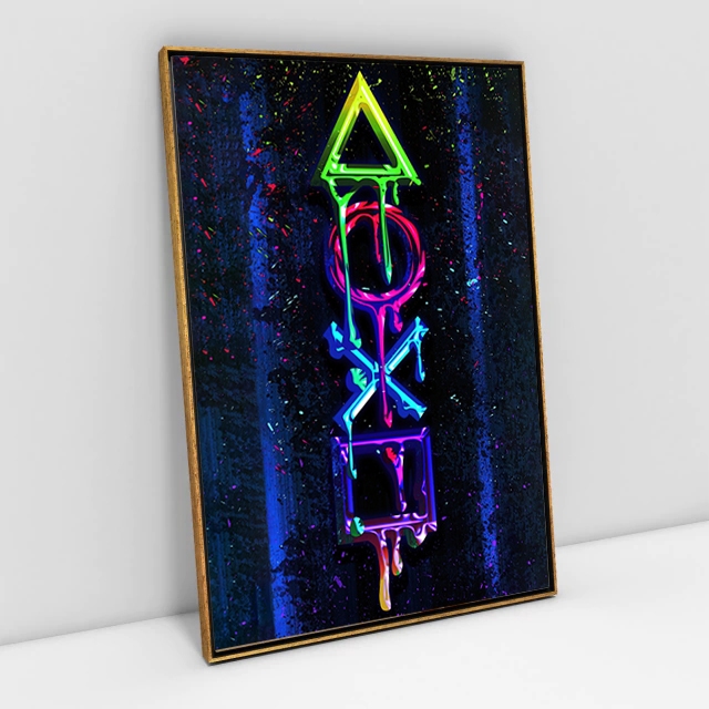 Quadro Decorativo Gamer Símbolos Play station Neon Grafite para Quarto Sala de Jogos ou Setup