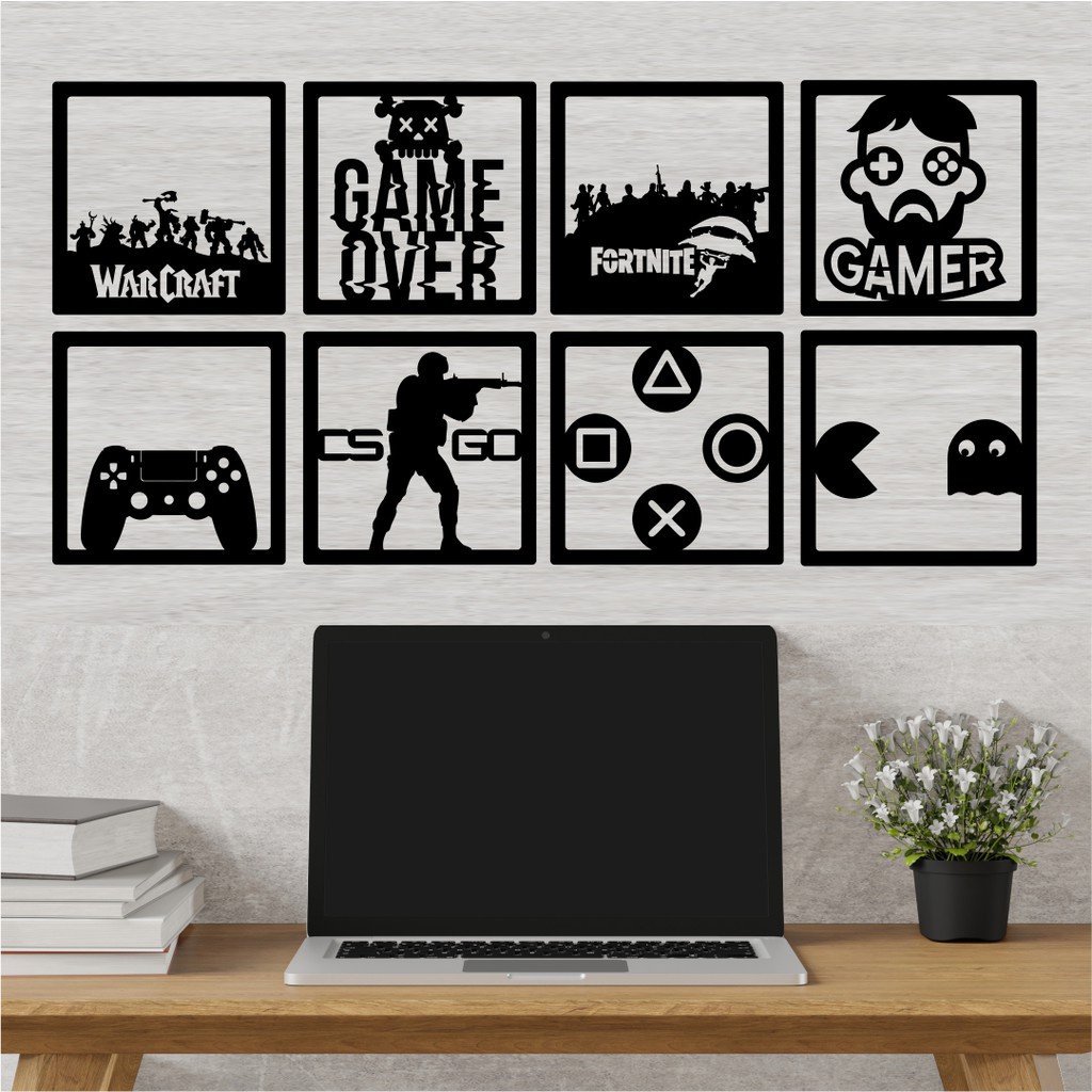 Quadro Decorativo Vazado Gamer Geek 15x15cm  MDF 3mm Video Game Jogos X Box Play Station Promoção