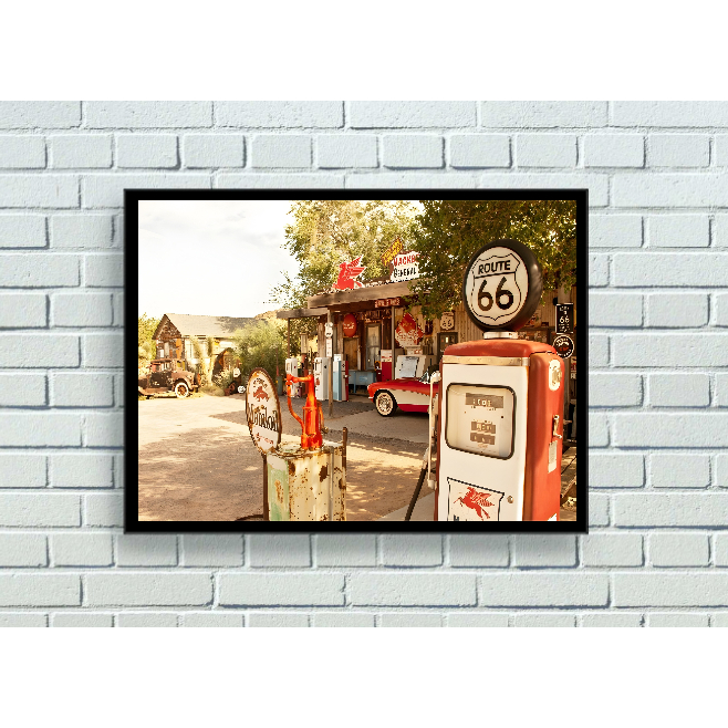 Quadro Retrô  -  Route 66 Gas Station  -  Decora  -  24 Cm X 33 Cm