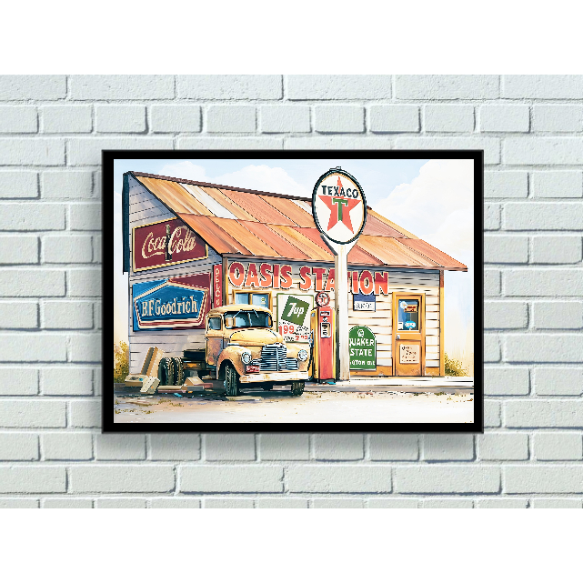 Quadro Retrô  -  Texaco Gas Station  -  Decora  -  24 Cm X 33 cm