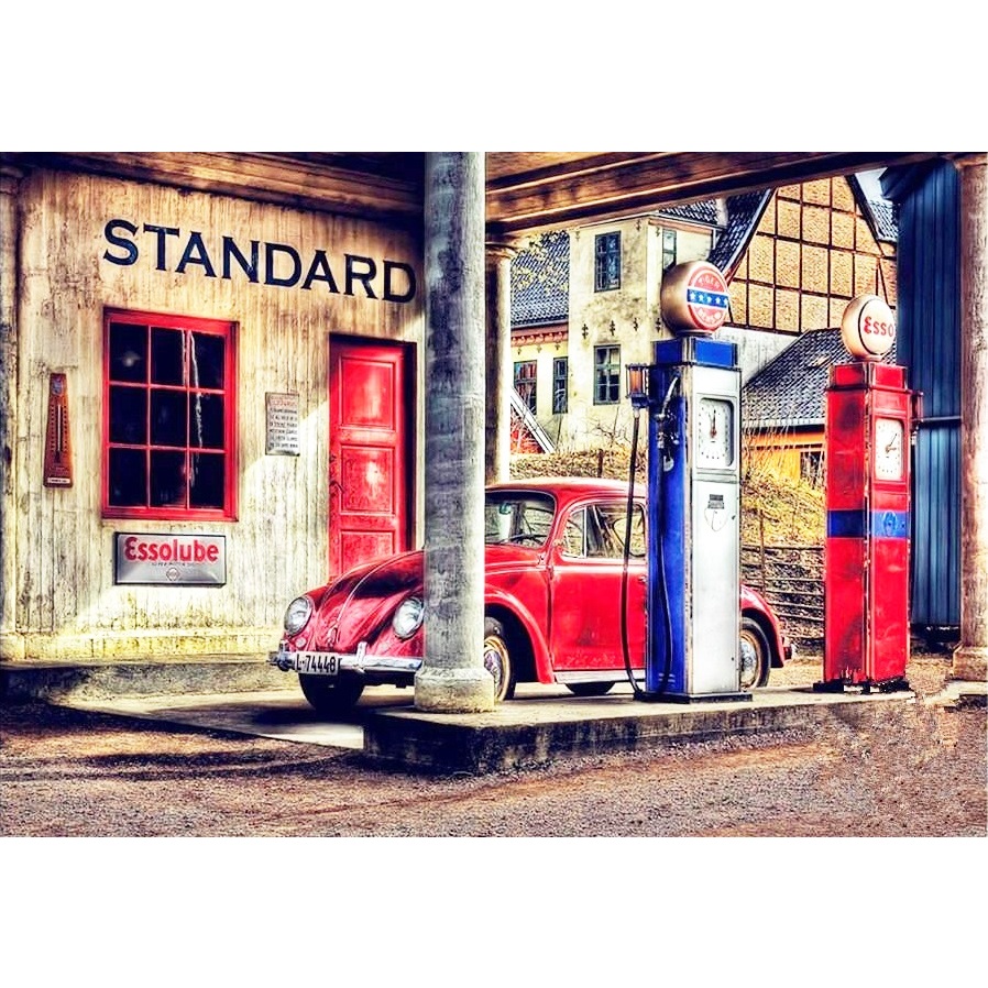 Pôster Retrô  -  Esso Gas Station - Fusca  -  Decora  -  33 Cm X 48 Cm