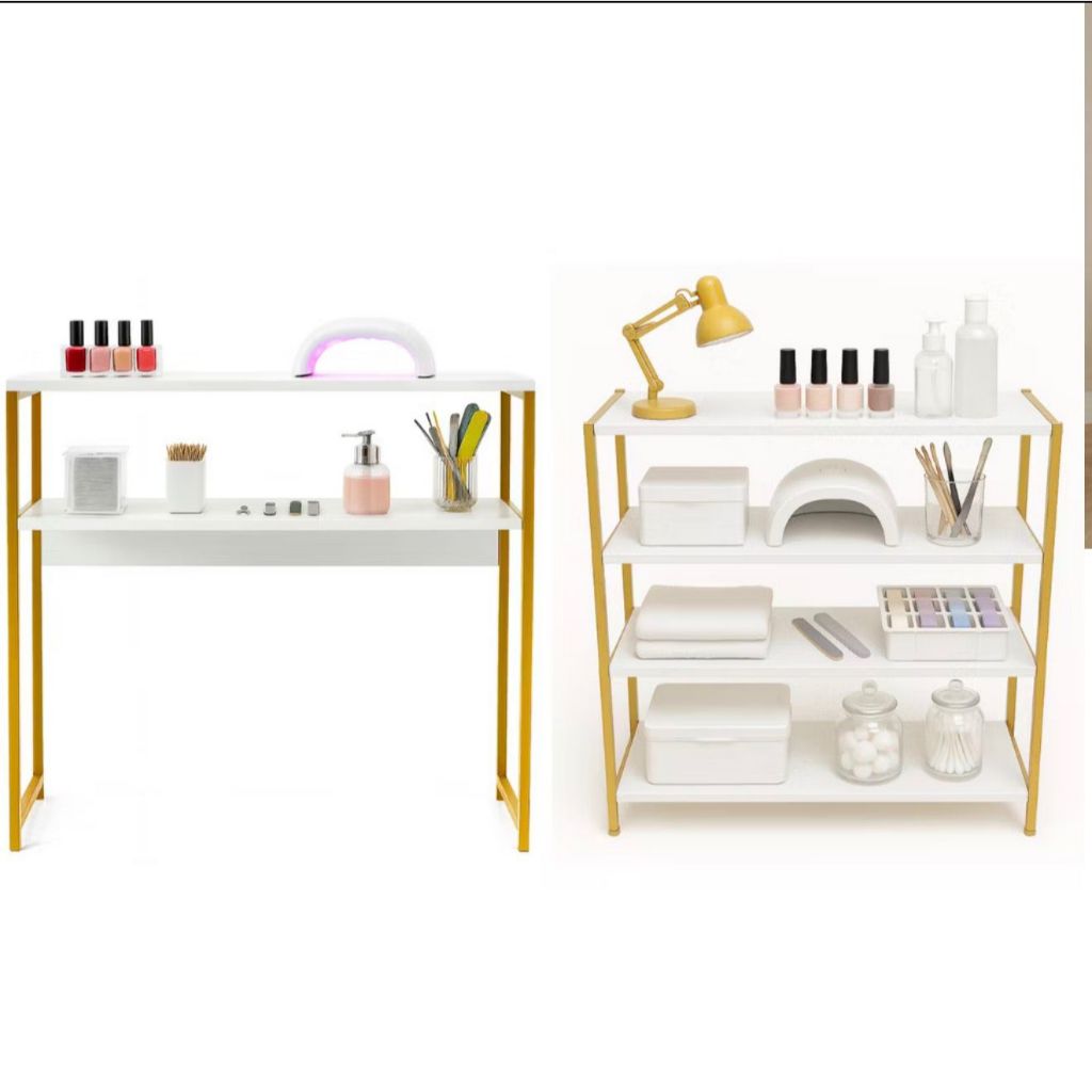 Kit Mesa Desk Industrial + Prateleira 4 Níveis Metalon 15mm MDF Branco Home Office