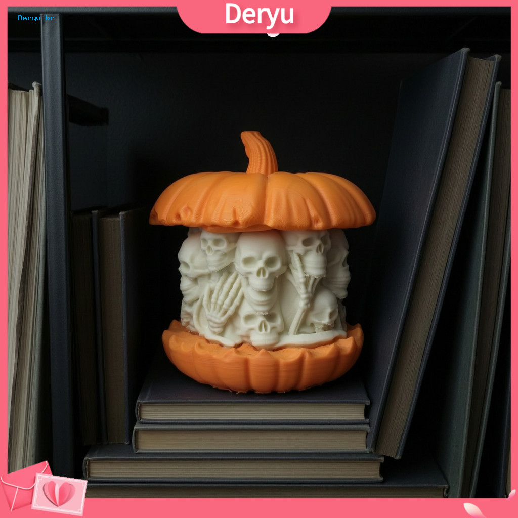 Halloween Skull Pumpkin Decor Desk Statue 3d Printed Figurine – Skeleton Decoration for Home Office Party Holiday Orna