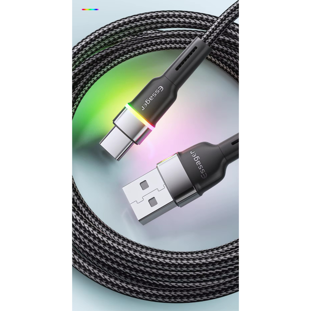 Cabo USB Essager luz RGB USB-A para USB-C 2 metros