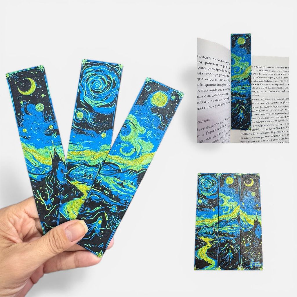 Kit 3 Marca Paginas Marcadores De Pagina Starry Night Dreams Papel Premium design galaxia estetica astronomia marcador