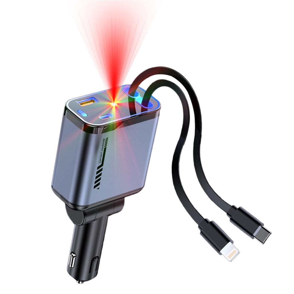 Carregador Veicular 120W 4 em 1 Teto Estrelado LED Fio 80cm Carregamento Simultâneo Para Quatro Dispositivos