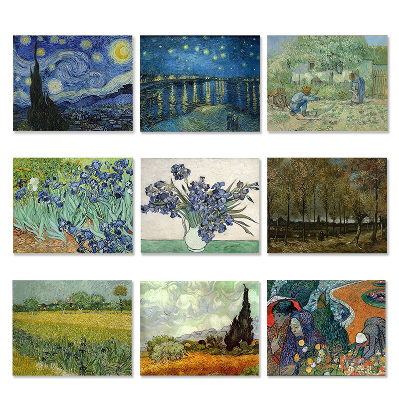 Pintura em tela de Van Gogh Starry Night Pintura Art Déco de parede Impressão de íris para sala de estar Starry Night Over The Rhone Girassol