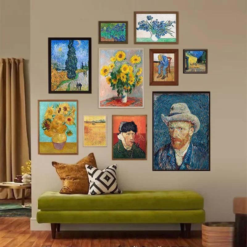 Pôster Vintage Van Gogh Starry Night Portrait Pintura Em Tela Abstracta De Campo Girassol Para Quarto Decoração De Casa