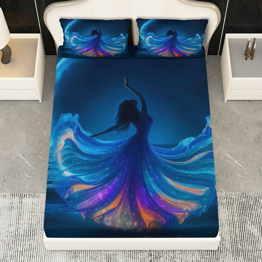 Conjunto 3 Peças Lençol Dancing Starry Night Fantasy (1 Justo+2 Fronhas, Sem Núcleo),Tema Celebração