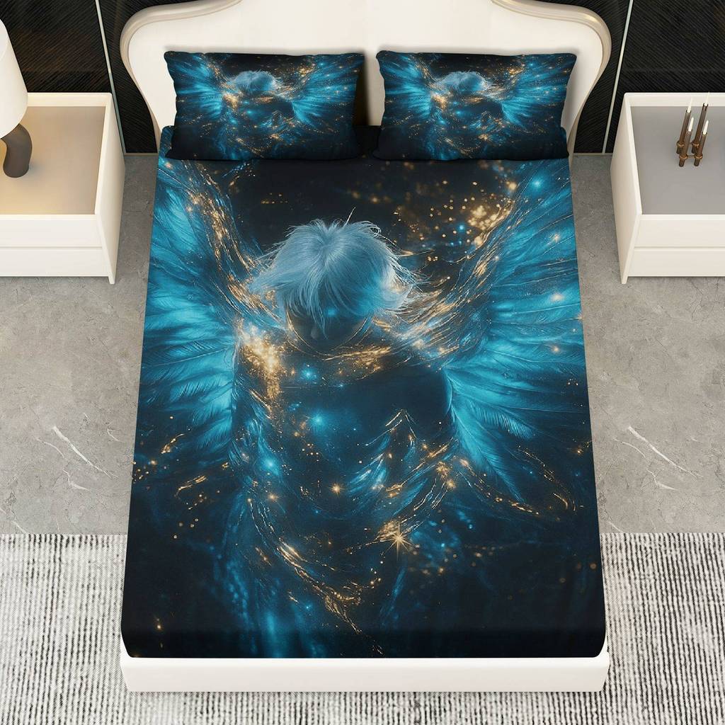 Conjunto 3 Peças Lençol Galaxy Starry Angel (1 Justo+2 Fronhas, Sem Núcleo), Tema Férias