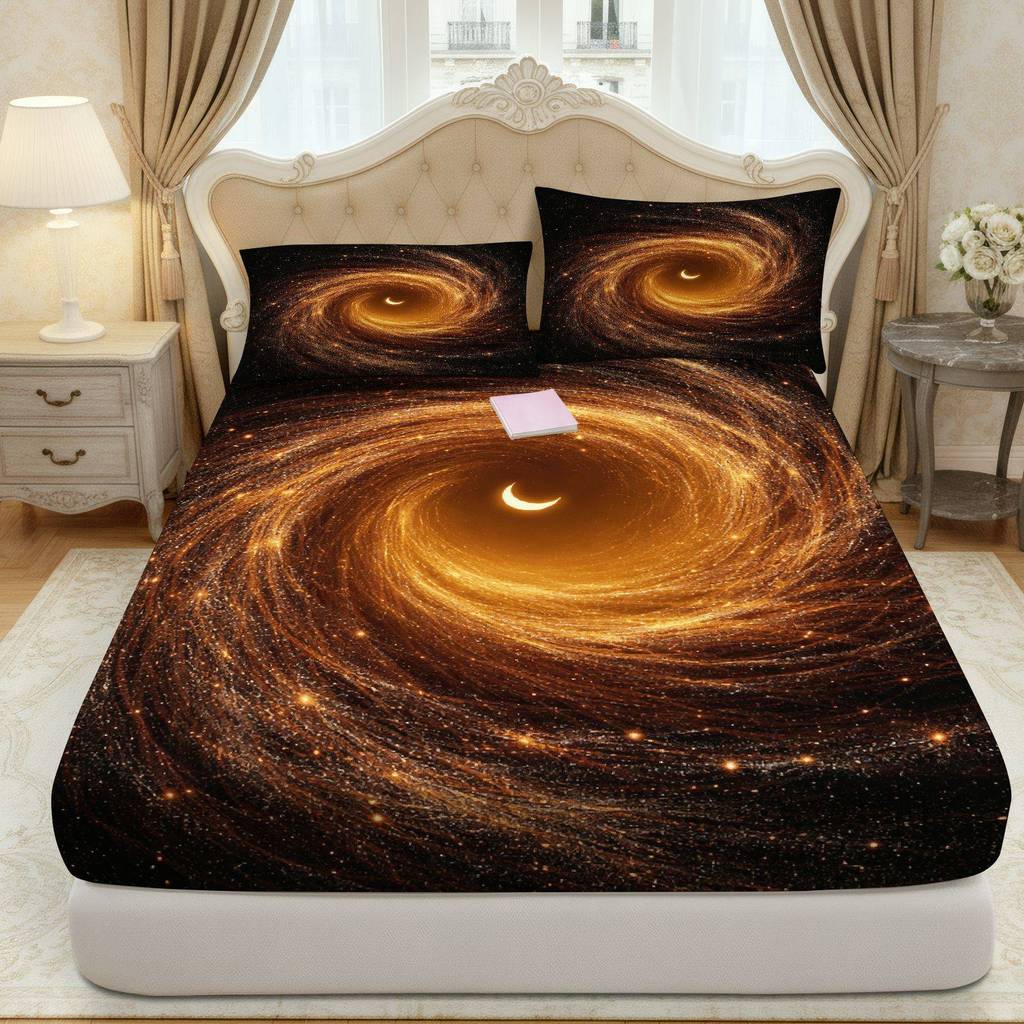Conjunto De 3 Peças De Lençol Galaxy Starry Night Cosmic (1 Justo + 2 Fronhas, Sem Núcleo)