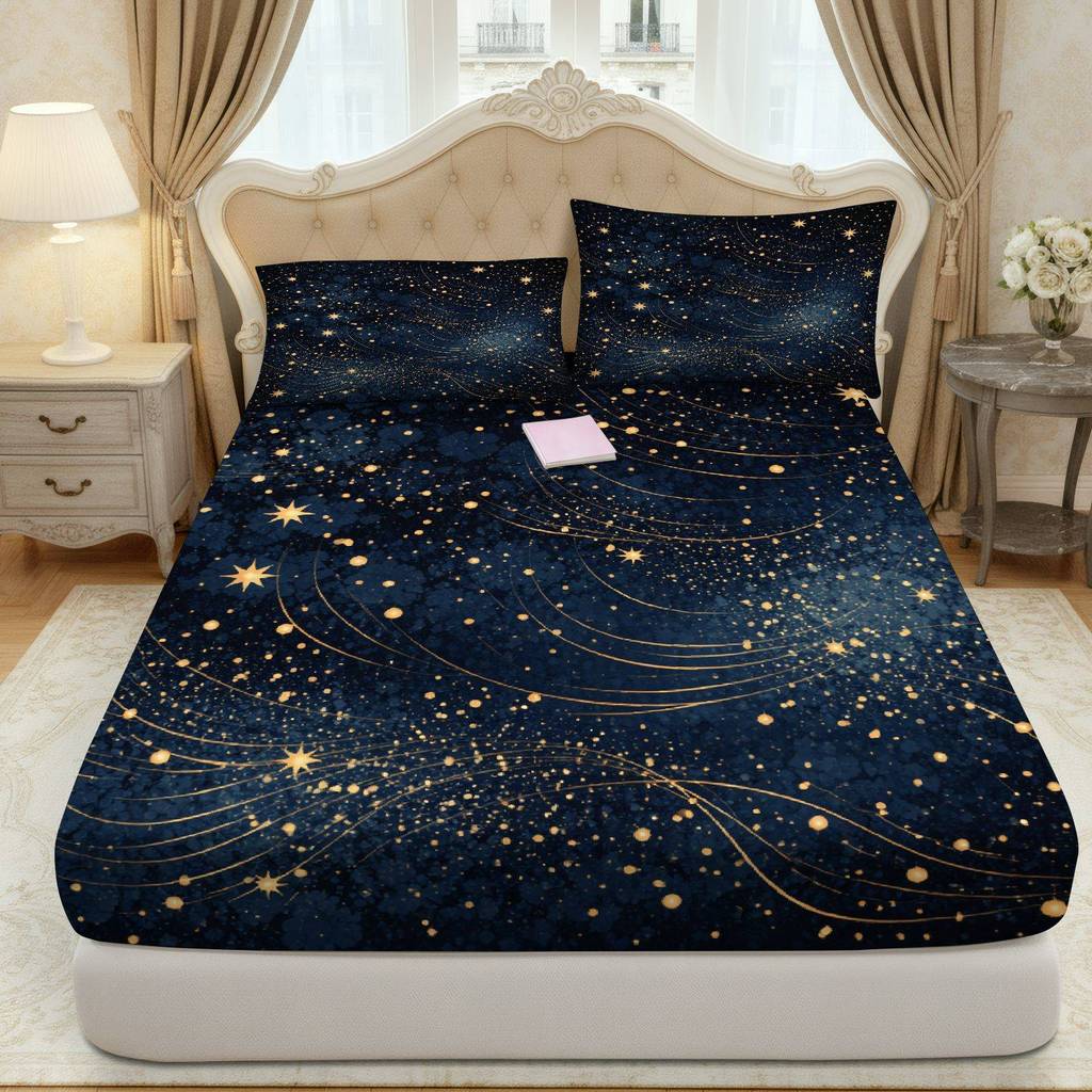 Conjunto De Lençóis 3 Unidades Starry Night Galaxy | 1 Lençol + 2 Fronhas Sem Núcleo