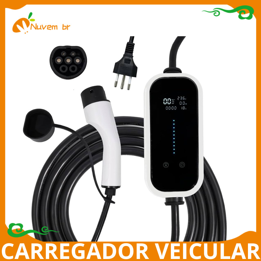 Carregador Carro Eletrico 3,5kw 110/220v Portatil Tipo 2 5m Compatível Híbridos Byd Haval Renault Boyu Cell NUVEM