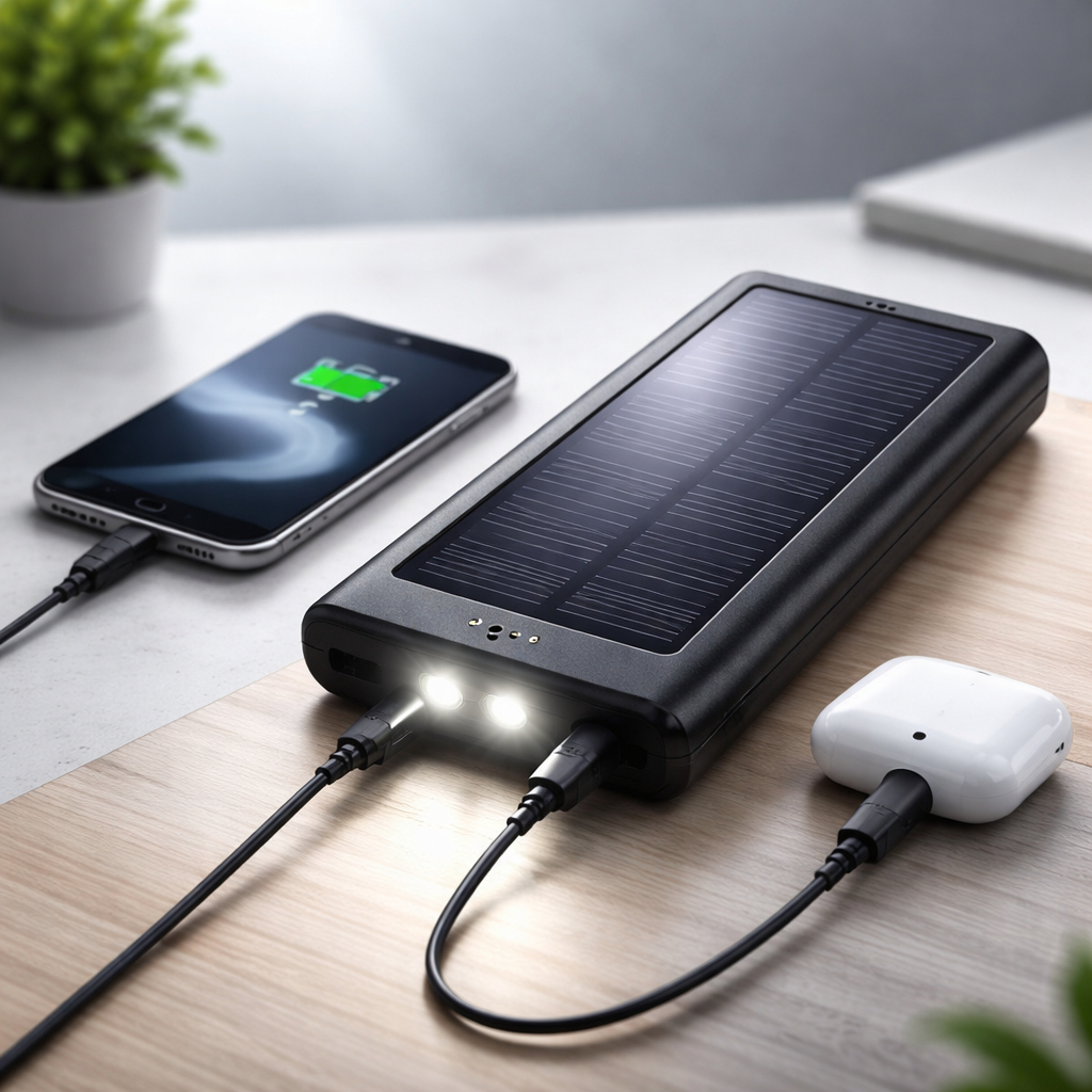 Power Bank Solar 10000mAh Carregador Portátil Painel Solar Dupla Saída USB com Lanterna ,Ideal para Viagem e Camping