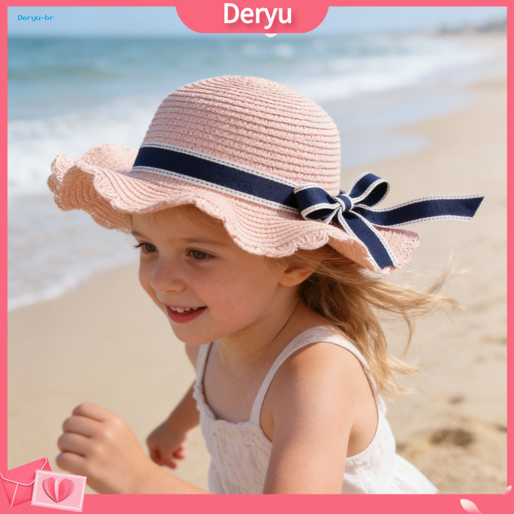 Natural Straw Hat Family Beach Wide Brim Sun Protection Foldable Lightweight Summer Travel with Ribbon Bow – Parent-ch