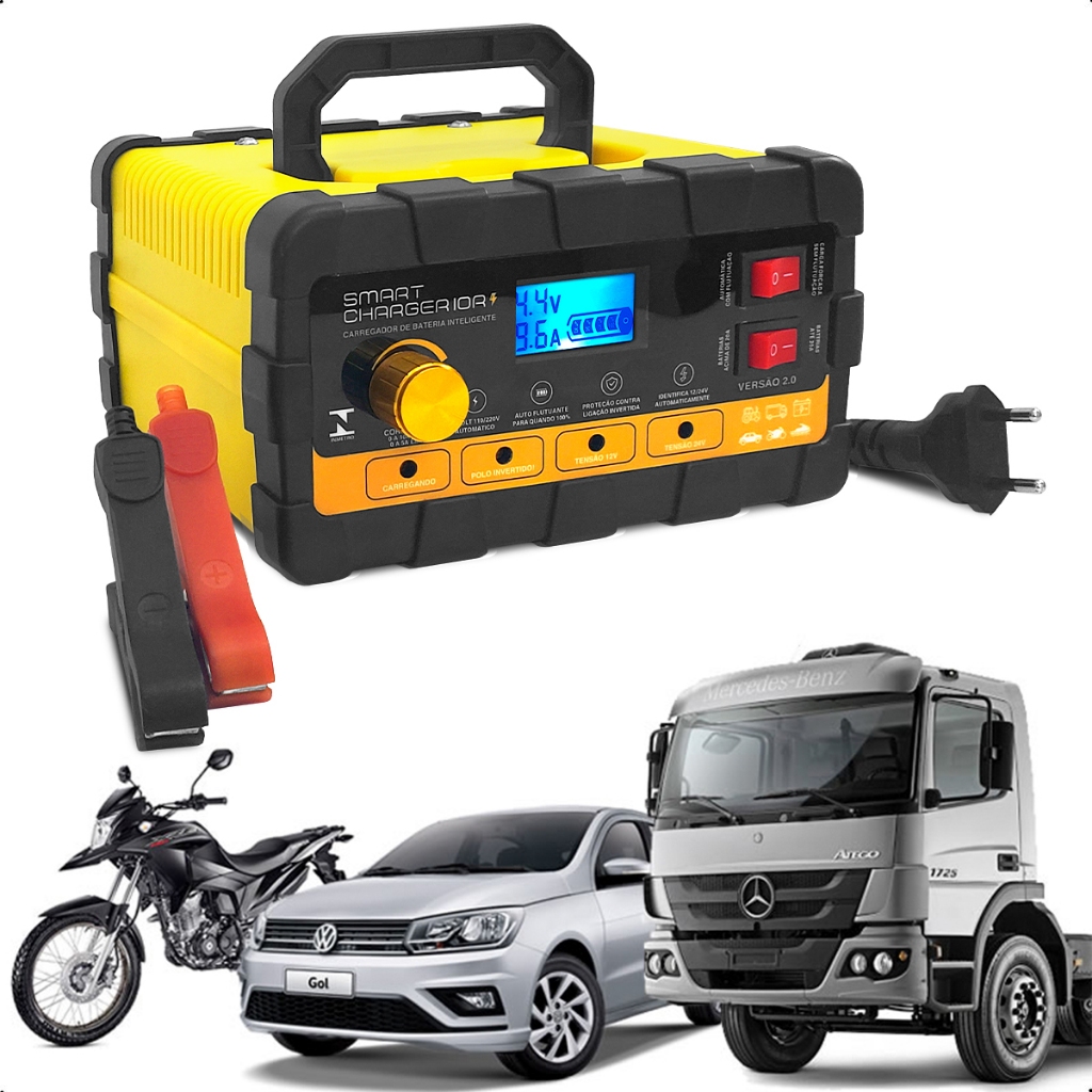 Carregador Bateria Potente Portatil Automotivo Caminhão Automático Flutuante 10a amperes 12/24volts