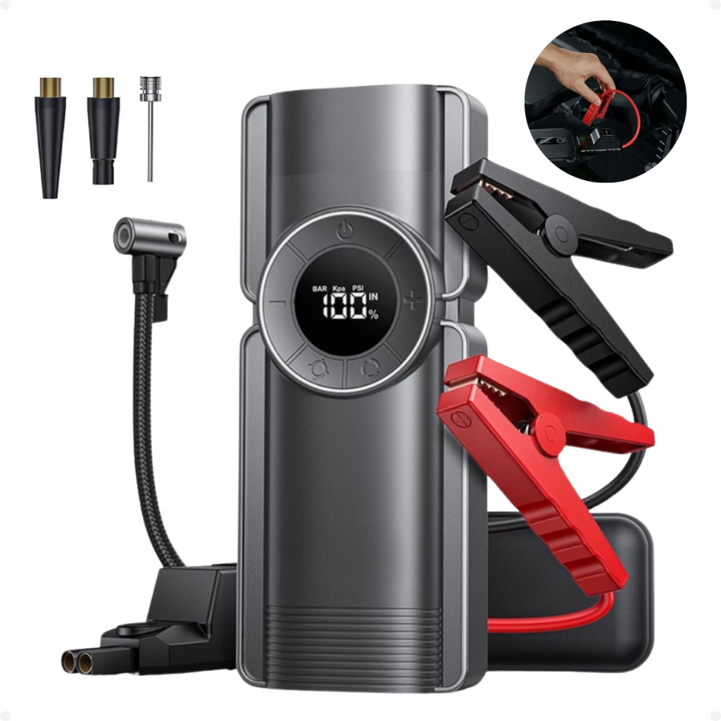 Auxiliar Partida Bateria Portátil C/compressor Ar Carro Moto