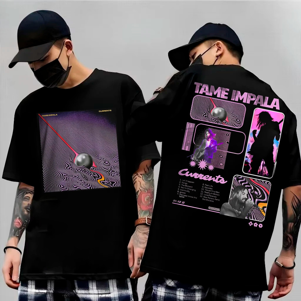 [Camiseta Premium em Algodão Puro]HYP Camiseta Basica e OVERSIZED Tame Impala Currents Vaporwave World Tour Unissex