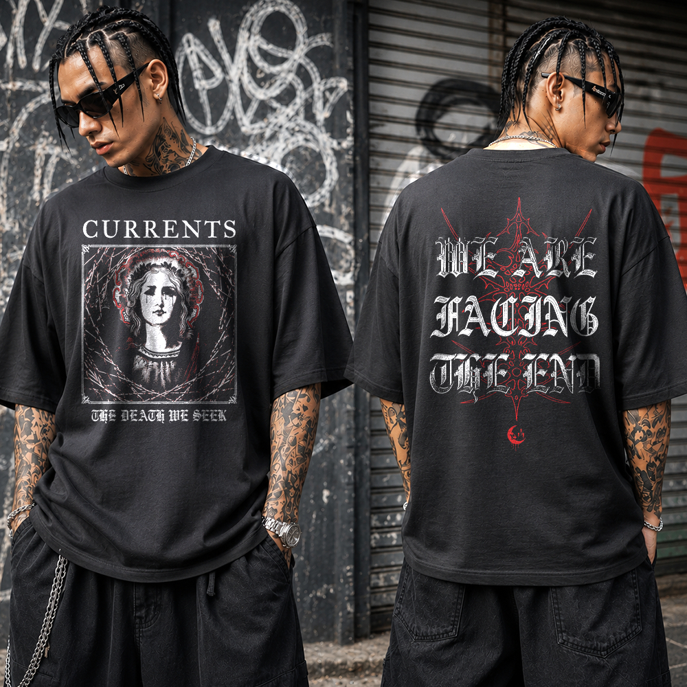 Camiseta Basica e OVERSIZED Currents Holy Tears Facing The End Rock Vintage Aesthetic Unissex