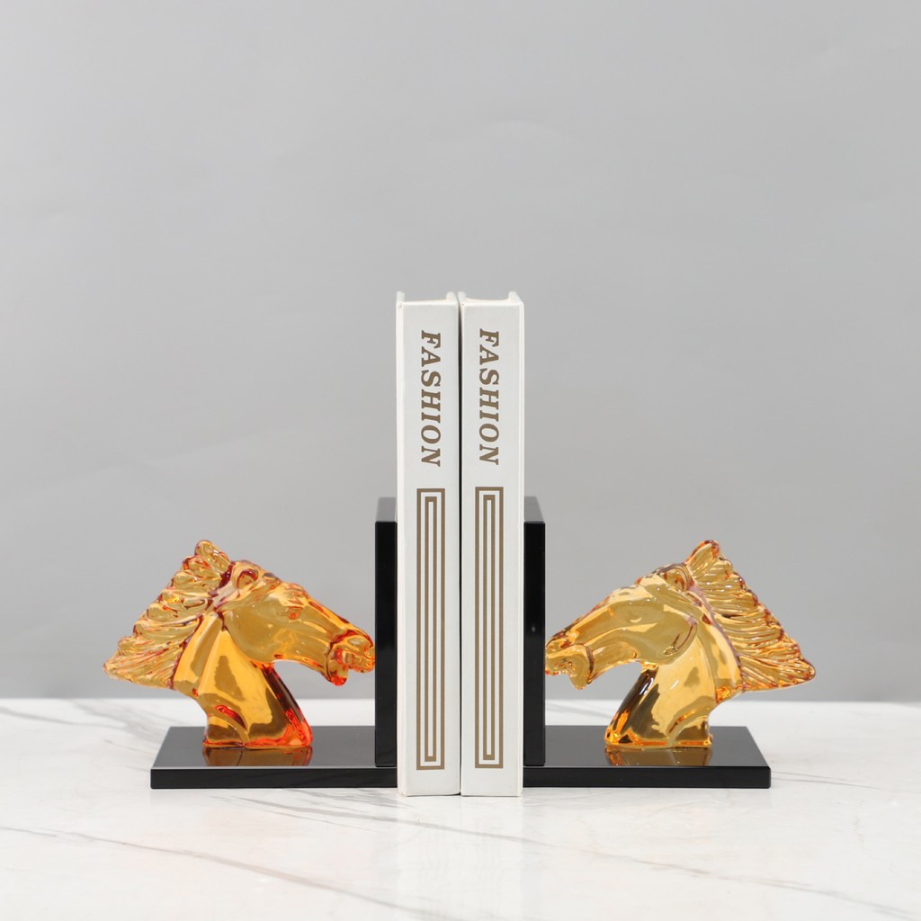 MXAB New Chinese-style light luxury crystal horse head bookend ornament for study, office, hotel, model room, and home d