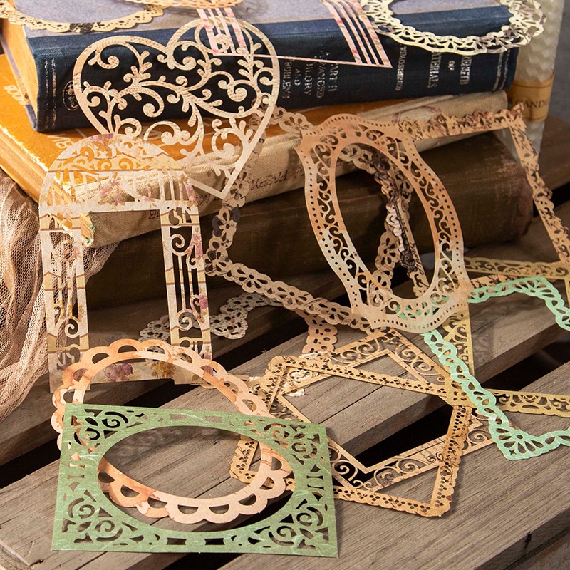 10pcs/packVintage Hollowed out Lace Border Material Paper [Série Time And Space Lovers] diy journaling Scrapbook Fornece Diário Decoração Planejador De Papelaria Feito A Mão