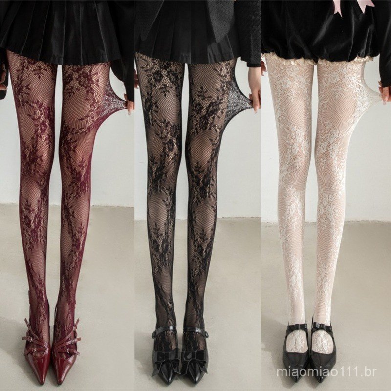 Retro Women Floral Rattan Fishnet Tights HosieryLace Flower Bottomed Gothic Mesh Hollowed Pantyhose