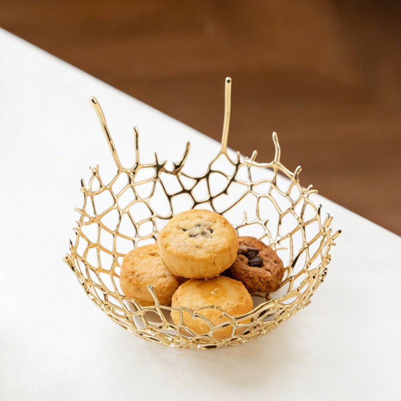 MAJV Light luxury, hollowed-out metal fruit bowl, a creative decorative piece for living room coffee tables, adding a to