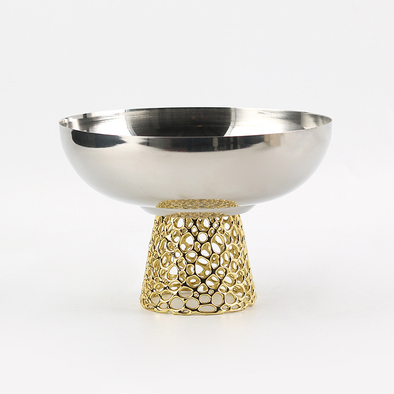 WOLB Light luxury round fruit bowl, creative hollowed-out metal fruit bowl, decorative piece for model homes and hotels,
