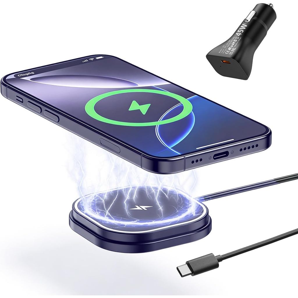Carregador Sem Fio Magnético de 25W para Carro, Base de Carregamento Rápido POLMXS Ultra-Fina para Telefone Sem Fio, Com