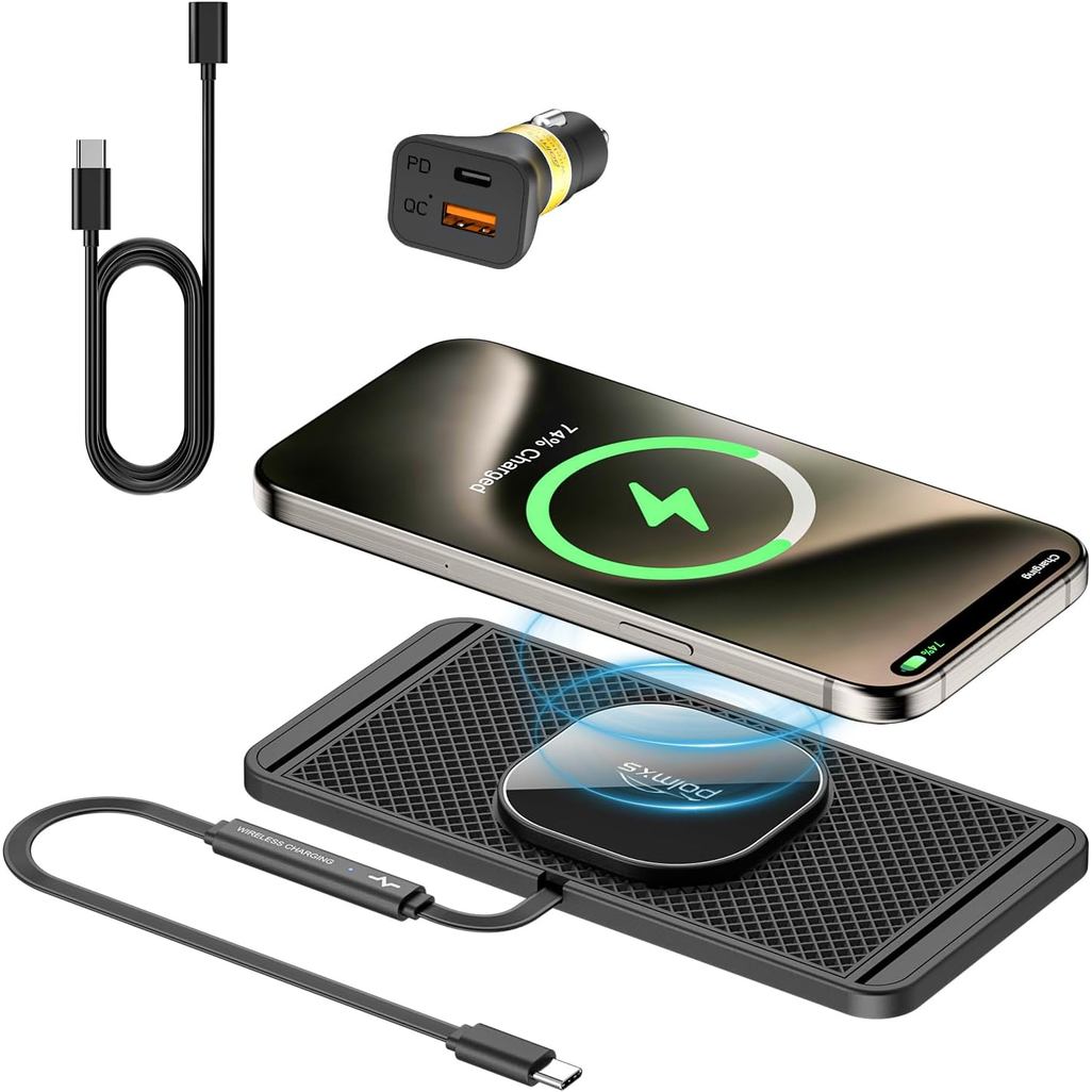 Carregador Sem Fio Magnético POLMXS para Carro, Base de Carregamento Rápido Sem Fio para Celular, Compatível com iPhone