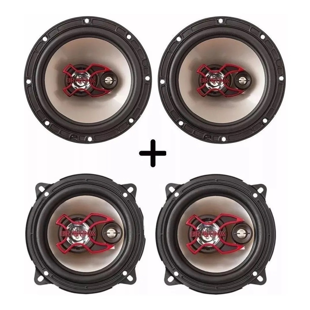Kit Alto Falantes Bravox 5 E 6 Polegadas Triaxial Boca 4 Fones