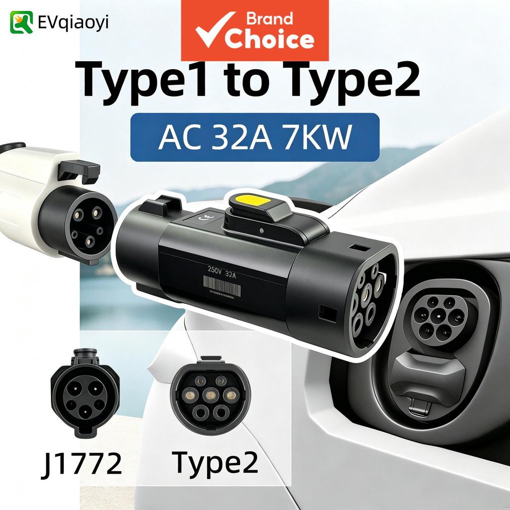 Evqiaoyi Tipo 1 Para 2 Ev Adaptador De Carregamento 32a 7kw Conversor Portátil Acessórios Carro Veículos Elétricos