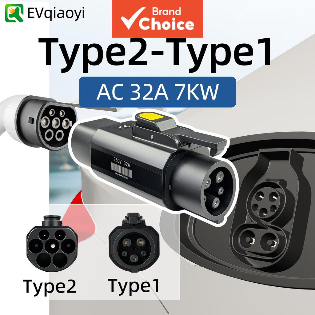 Adaptador De Carregamento Evqiaoyi Tipo 2 Para 1 Ev 32a 7kw Com Botão Liga/Desliga Conversor Portátil J1772 Evs