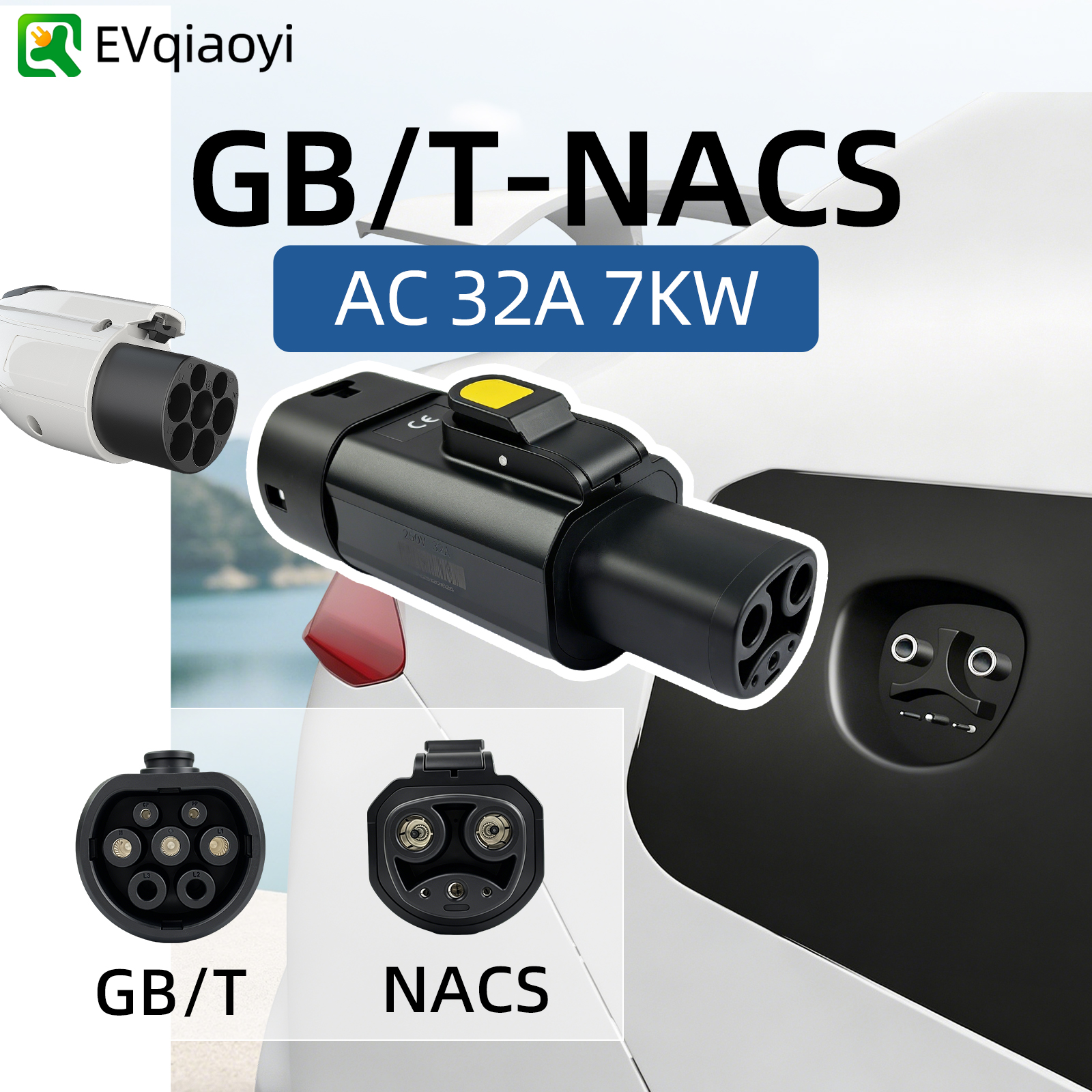 Adaptador Evqiaoyi Gb/t Para Nacs Ev 32a 7kw Tesla Modelo 3/y/s/x