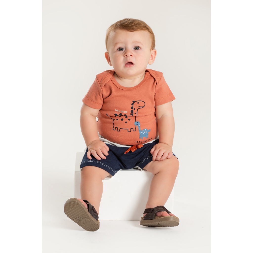Conjunto Bebê Menino Body e Bermuda Moletinho Dinosaurs