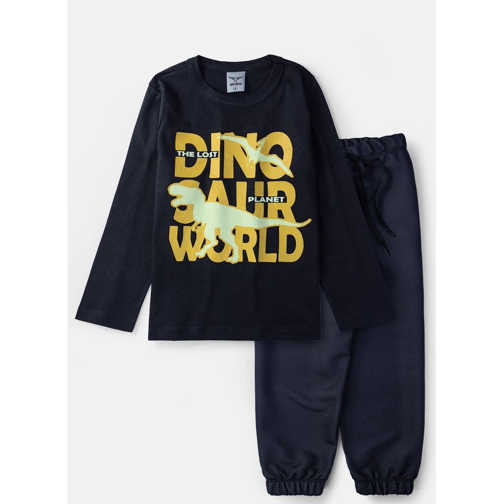 Conjunto Infantil Masculino Meia Estação Dinosaur World Preto 071 - Keki Boys