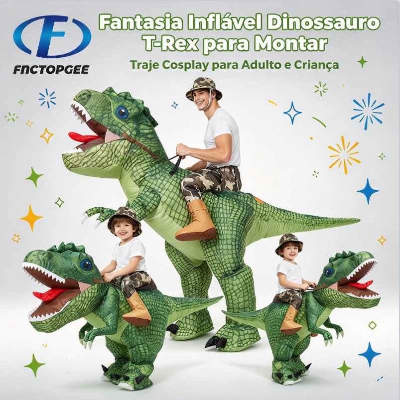 FNCTOPGEE Fantasia Inflável de Dinossauro T-Rex para Montar para Adulto e Criança, Traje Cosplay Engraçado para Carnaval