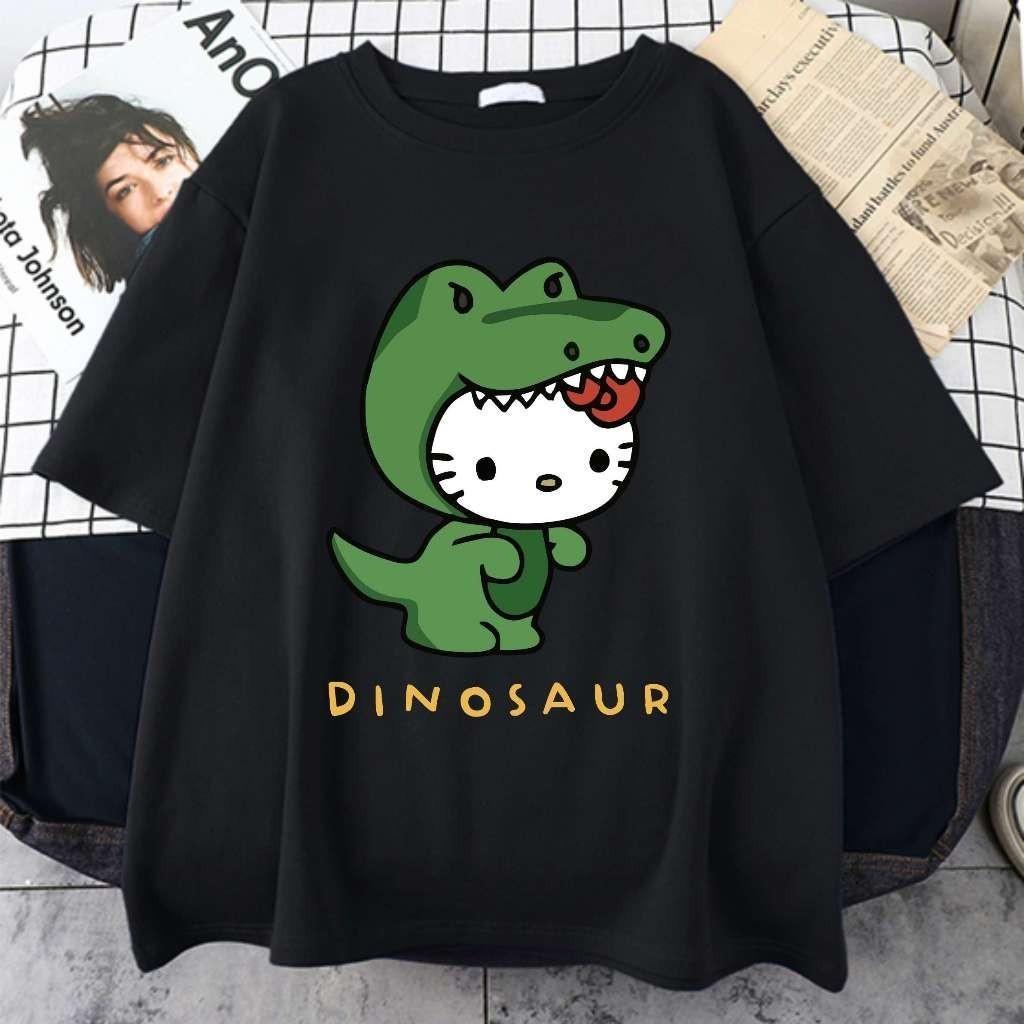 Camiseta Algodão 100% Hello Kitty Dinosaur Dino Unissex Camisa