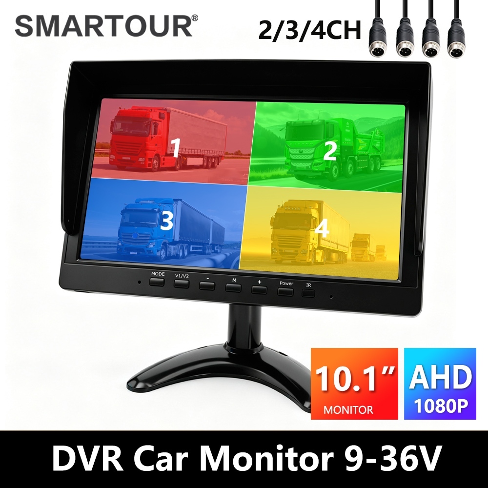 10.1 Polegada AHD Monitor DVR Do Carro 1920x1080 Visão Noturna HD Câmera 4CH Player Tela Para Ônibus Barco Caminhão