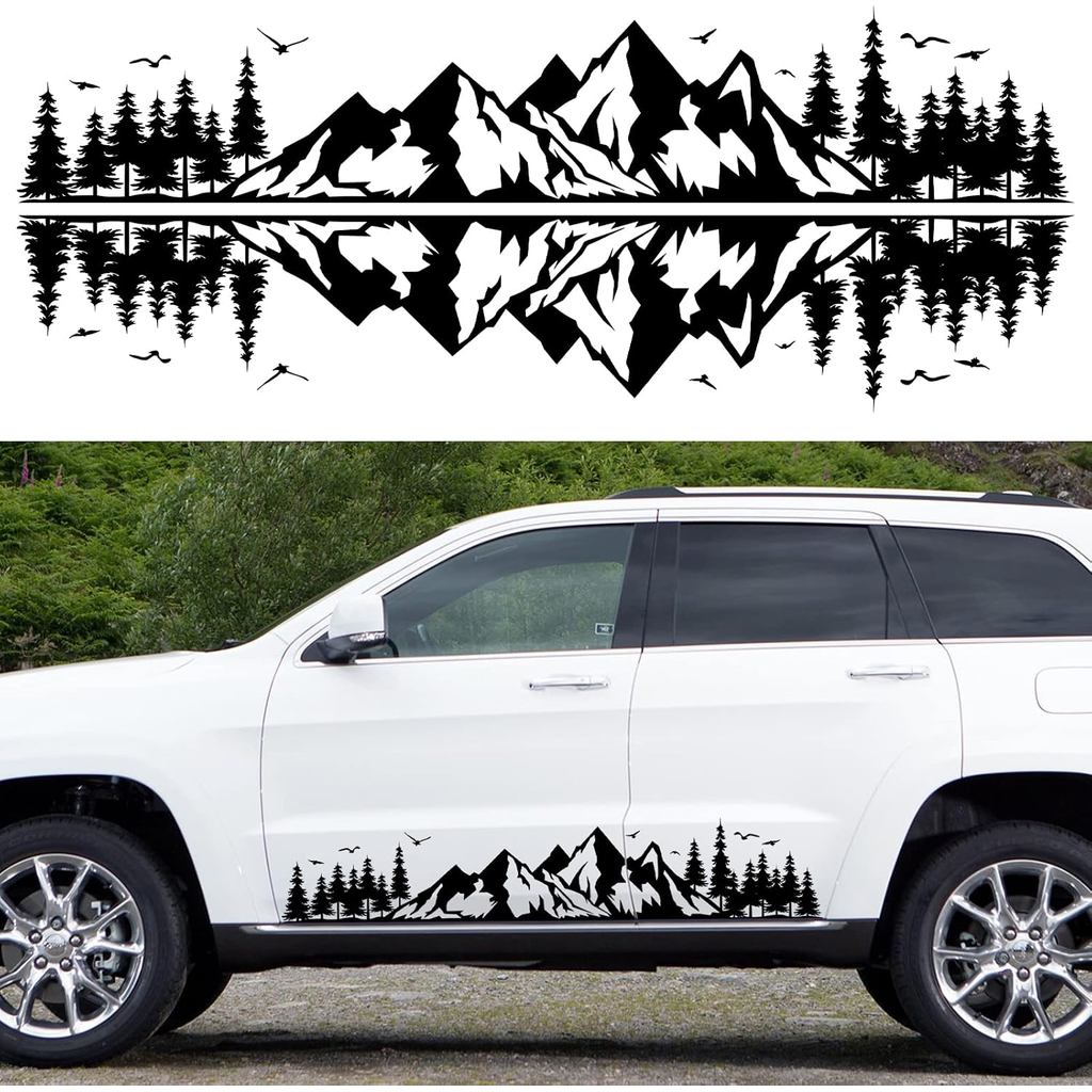 ORIGACH 2 Pcs 71.9 inches Mountain Forest Graphics Car Auto Body Side Sticker Vinyl Mountain Forest Racing Sports Stripe