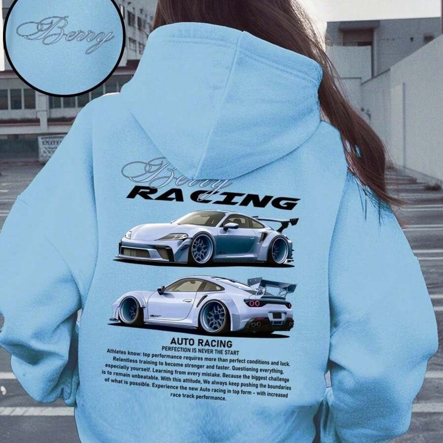 Moletom Racing Azul Oversized Hoodie Carro JDM Streetwear Blusa de Frio Inverno Blusa de Frio Auto Car