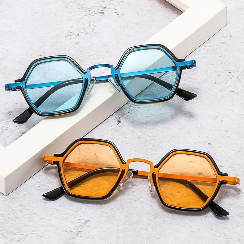 retro square sunglasses，Fashionable women's style，Light ocean gradient lenses，Men's，Trendy punk style，UV400，B39R。