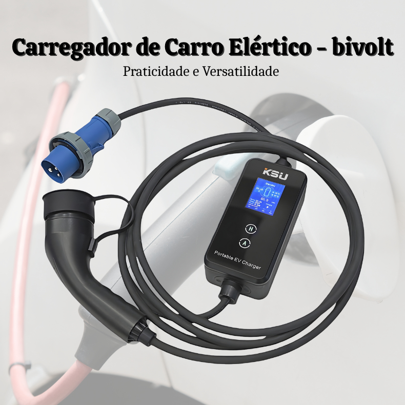 Carregador Portátil Carro Elétrico Bivolt KSU 16A Ajustável com Display IP65